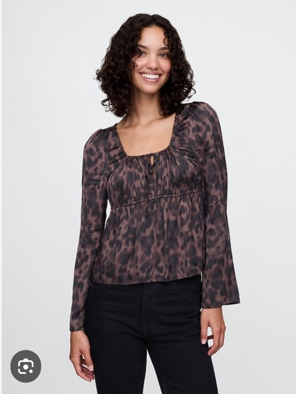 GAP Satin Square Neck Leopard Print Top SZ L